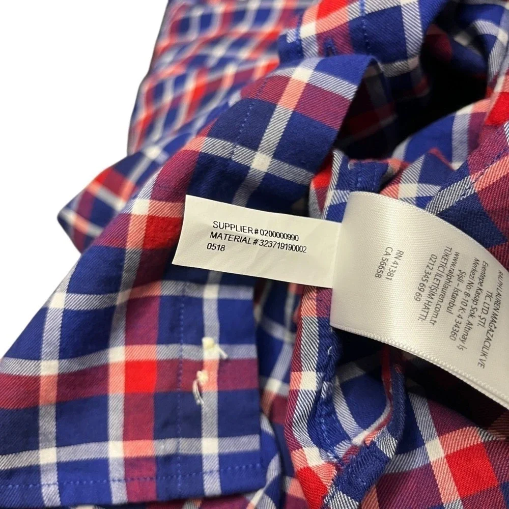 Ralph Lauren Boys XL Red White Blue Plaid Button Down Shirt Americana Preppy NEW
